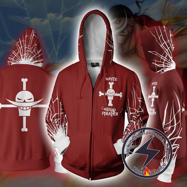 One Piece White Beard Zip Up Hoodie Jacket